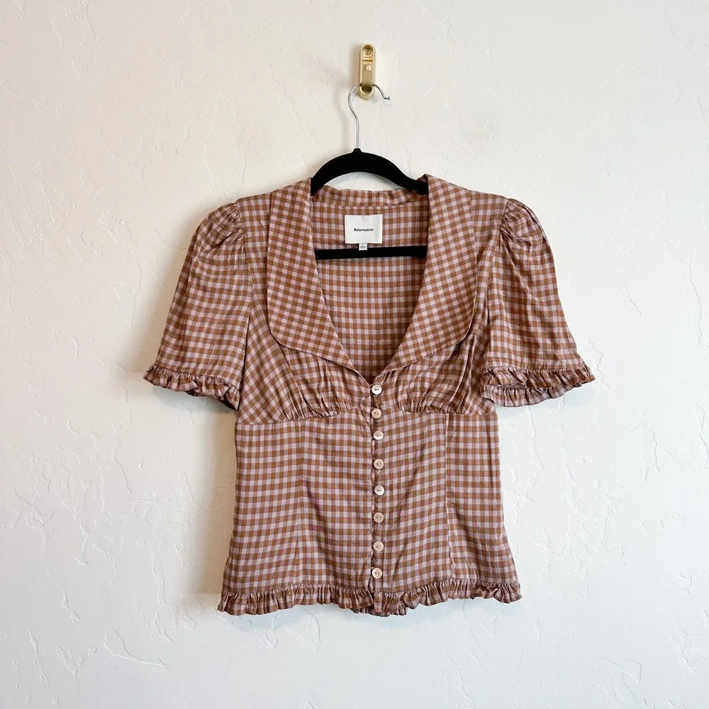 Reformation | Olli Gingham Button Front Top in Audrie Check